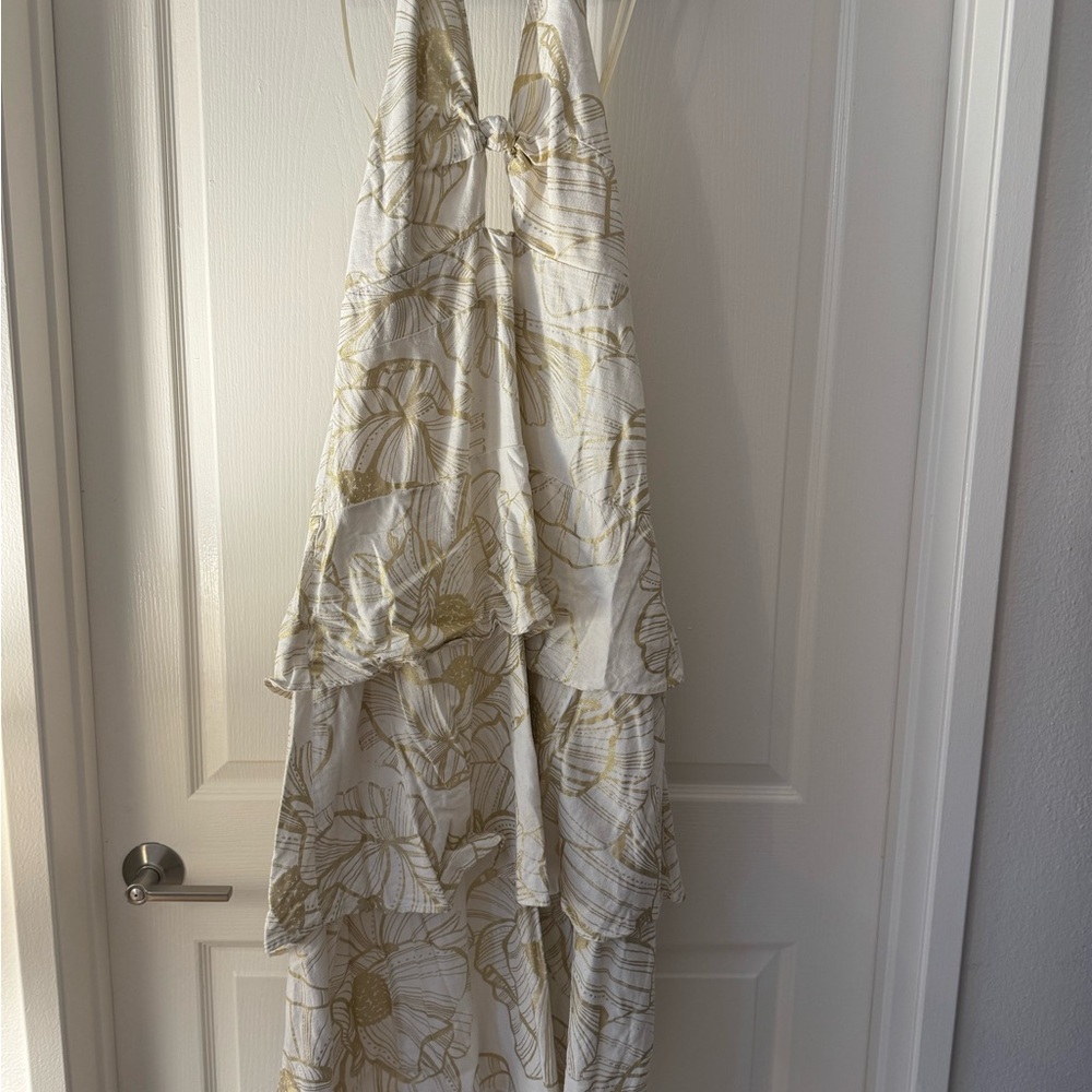 FARM Rio White and Gold Floral Maxi Dress